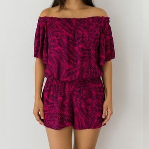 Pink and Black Off-Shoulder Romper Small
